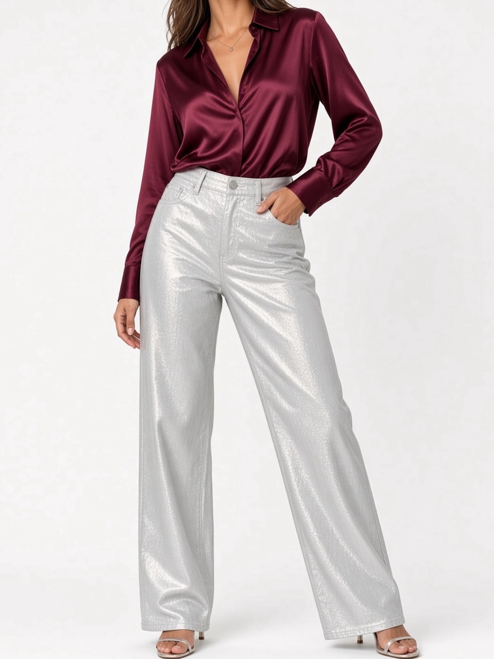 Old Navy Metallic Silver Straight-Leg Jeans - Women's